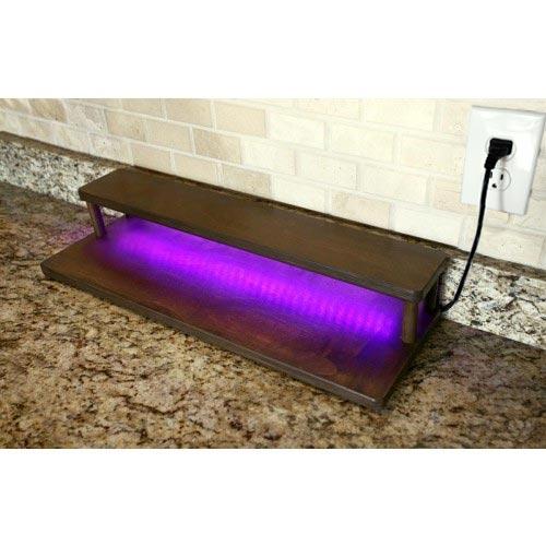 LED Counter Caddies™ - Walnut-Stained Straight Shelf - Liquor/Wine Bottle Display - 24 Length