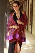 Purple Red Silk Shawl Wrap from India - Midnight Fantasy