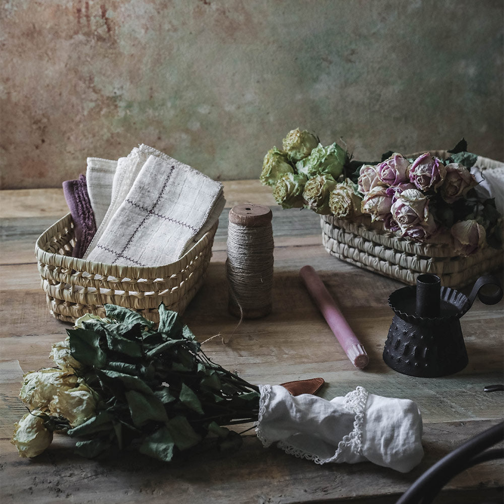 Open Weave Palm Leaf Table Basket